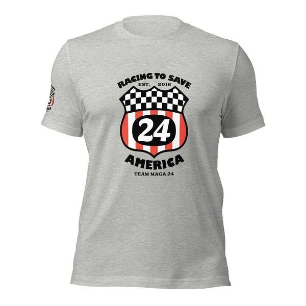 Racing to Save America Shield '24 Team MAGA Racers 4 Trump Unisex T-shirt