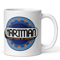 Vintage Karting Hartman "Race Like a Legend" Blue Stars White Glossy Mug